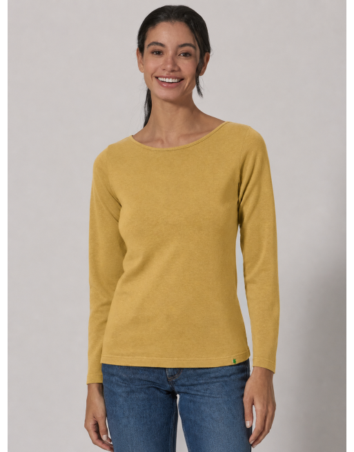 Langarmshirt mit U-Boot Ausschnitt Hanf/Biobaumwolle Damen Normal Fit - dijon [11911805ad96e3eca7e2801782bc5710]