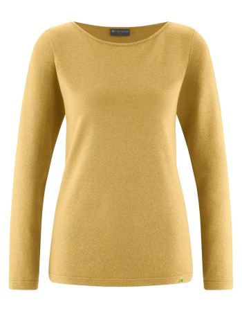 Langarmshirt mit U-Boot Ausschnitt Hanf/Biobaumwolle Damen Normal Fit - dijon [e782897cdb8996b2aa40ad88c842b21b]