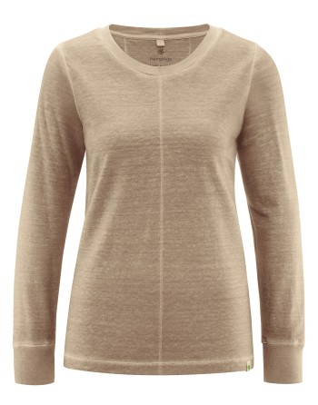 Bequemes Damen Langarmshirt aus Hanf & Bio-Baumwolle – Normal Fit - shitake [960668363a82271c7a49e505b2026a37]