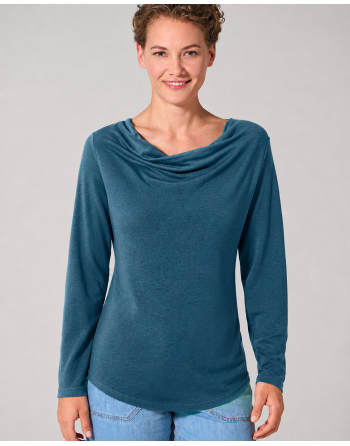 Langarmshirt mit Wasserfallkragen aus Hanf (Lyocell) Normal Fit - reef [6eebb99cfc7f4ade6311dab5d7a93e06]