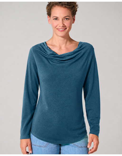 Langarmshirt mit Wasserfallkragen aus Hanf (Lyocell) Normal Fit - reef [6eebb99cfc7f4ade6311dab5d7a93e06]