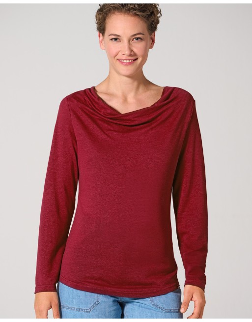 Langarmshirt mit Wasserfallkragen aus Hanf (Lyocell) Normal Fit - ruby [7dcb62801d9018c940bf78cdd5cd38e8]