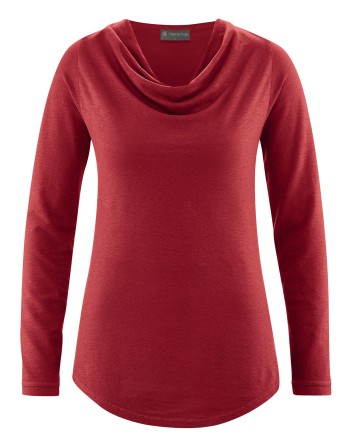 Langarmshirt mit Wasserfallkragen aus Hanf (Lyocell) Normal Fit - ruby [1aaa92610500fe4192e18e0eec0880e2]