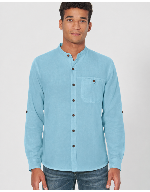 Stehkragen-Freizeithemd aus 100% reinem Hanf - Casual Fit - wave [6e491fe92ac4011faa8d851c30515529]
