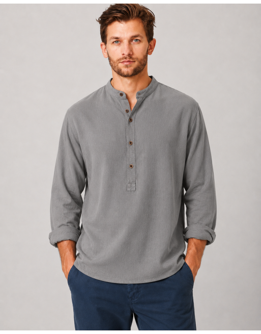 Stehkragen Schlupfhemd Hanf/Biobaumwolle Casual Fit - taupe [3fe4e60925de8cecbf201849d44ec828]