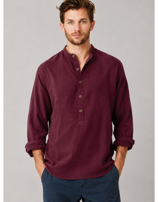 Stehkragen Schlupfhemd Hanf/Biobaumwolle Casual Fit - rioja [4b7a862c85fc84853d66a1befc4f671d]