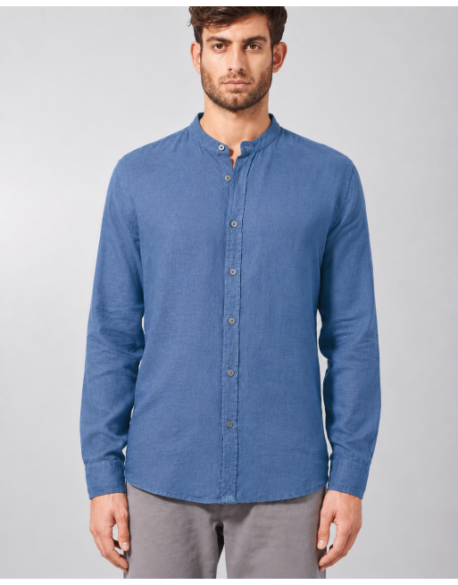100% Hanf Stehkragenhemd - Slim Fit - blueberry [8f95dcfd72365d05257bf7a1d3ba0b2f]
