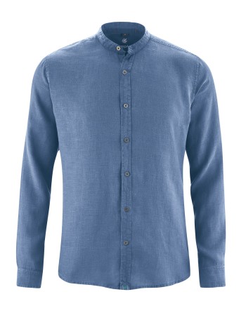 100% Hanf Stehkragenhemd - Slim Fit - blueberry [65661188bbccb3c4f8544d902fc1f616]