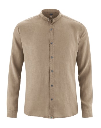 100% Hanf Stehkragenhemd - Slim Fit - grit [a572e8c9a412f56380694fbae3e74ba4]
