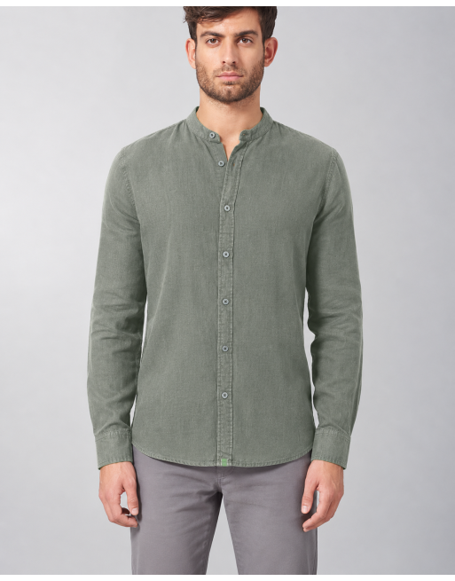 100% Hanf Stehkragenhemd - Slim Fit - thyme [77b21355fd03b2ee7c90aeaff8c20dbb]