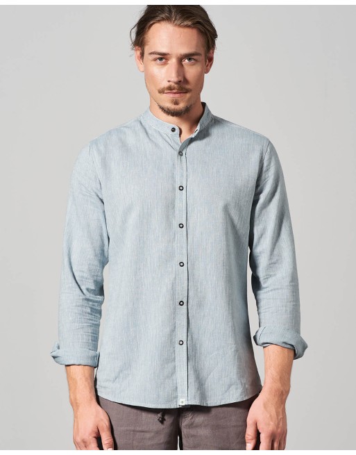 Leichtes Stehkragenhemd aus Hanf/Biobaumwolle - Slim Fit - atlantic [536c38c9b87e7582cd069c7d2d31ab98]