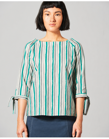 Gestreifte Halbarmbluse Hanf/Biobaumwolle - Normal Fit - emerald [0178f0f4bf0749b2a44163c5fba4c25a]