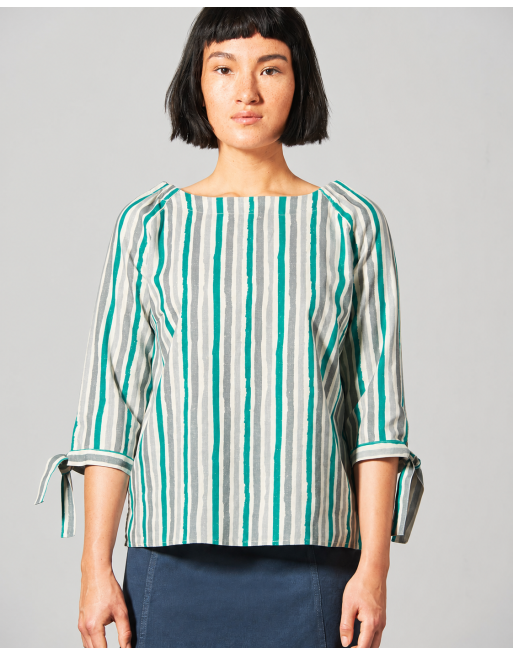 Gestreifte Halbarmbluse Hanf/Biobaumwolle - Normal Fit - emerald [0178f0f4bf0749b2a44163c5fba4c25a]