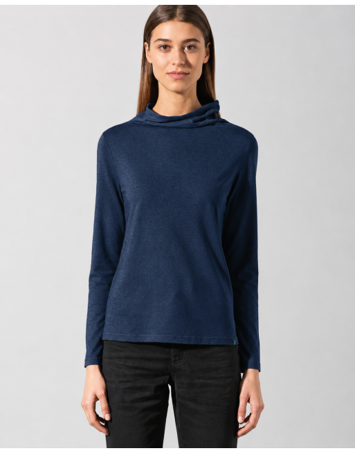 Damen Langarmshirt mit Kelchkragen aus Hanf & Bio-Baumwolle – Normal Fit - navy [74f9c057748d8bd6b8c8bf0f886d706f]