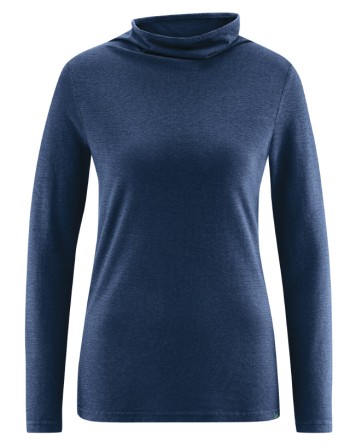 Damen Langarmshirt mit Kelchkragen aus Hanf & Bio-Baumwolle – Normal Fit - navy [925448c97ed039d9a6cf86271e26c0ee]