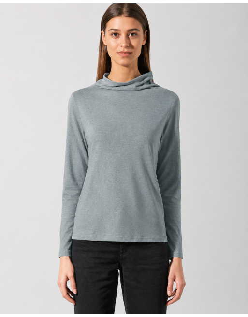 Damen Langarmshirt mit Kelchkragen aus Hanf & Bio-Baumwolle – Normal Fit - titan [6da3c6e2f28b3235fe8567a87d850df9]