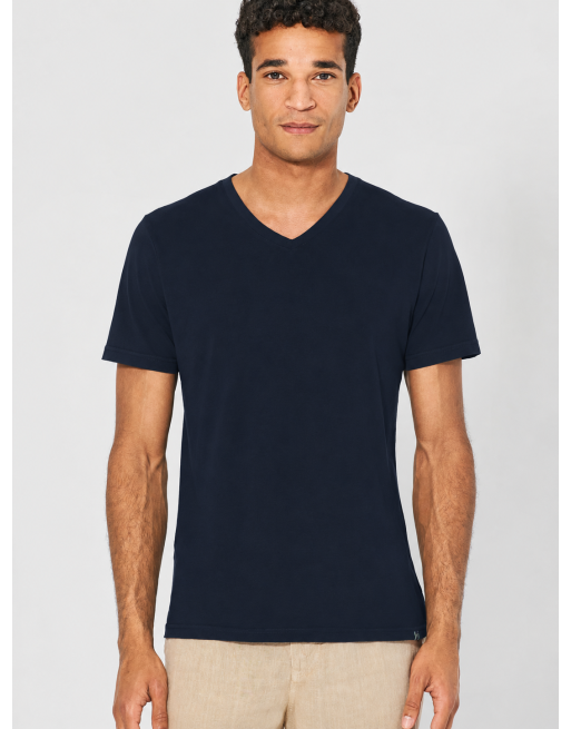 V-Kragen T-Shirt aus Hanf & Bio-Baumwolle – Slim Fit - navy [69ee61fd0ec15bc41313d5329e9600a6]
