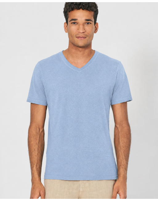 V-Kragen T-Shirt aus Hanf & Bio-Baumwolle – Slim Fit - water [ac166e7b96b9ea9b8d25a656fb3be75e]