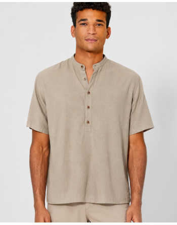 Stehkragen Kurzarmhemd aus Hanf & Biobaumwolle Casual Fit - grit [c3fad4fa862d8af0af13cc8022a5b99b]