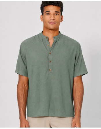 Stehkragen Kurzarmhemd aus Hanf & Biobaumwolle Casual Fit - herb [f2a38700174dd05ab30e4a49de835711]