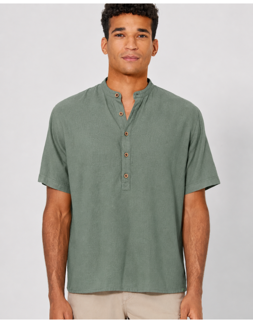 Stehkragen Kurzarmhemd aus Hanf & Biobaumwolle Casual Fit - herb [f2a38700174dd05ab30e4a49de835711]