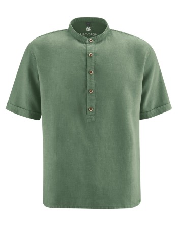 Stehkragen Kurzarmhemd aus Hanf & Biobaumwolle Casual Fit - herb [ecabfa26f9d5745f7623f685217d7750]