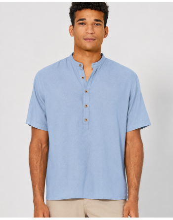 Stehkragen Kurzarmhemd aus Hanf & Biobaumwolle Casual Fit - water [14824b2b5d999d5d4c0e2f9804c9787d]
