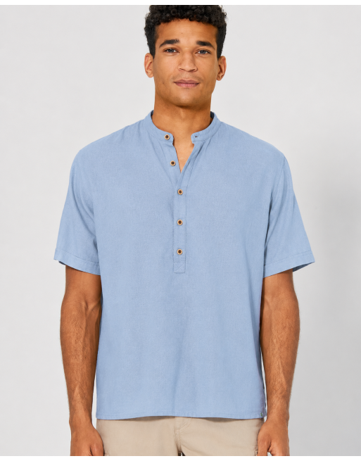 Stehkragen Kurzarmhemd aus Hanf & Biobaumwolle Casual Fit - water [14824b2b5d999d5d4c0e2f9804c9787d]