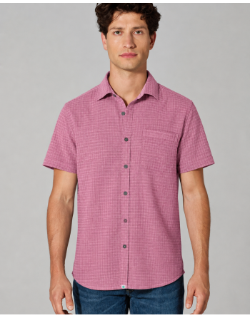 Kariertes Kurzarmhemd aus Hanf/Biobaumwolle - Slim Fit - rose [57f687d7141af3452768787232b39588]