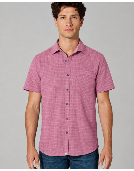 Kariertes Kurzarmhemd aus Hanf/Biobaumwolle - Slim Fit - rose [57f687d7141af3452768787232b39588]