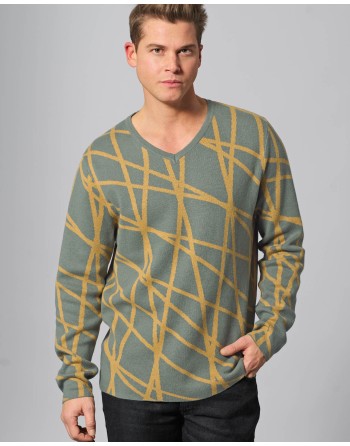 Moderner V-Kragen Pullover aus Hanf/Biobaumwolle - Normal Fit - thyme-dijon [a215010b0b49b42e1aebeeb3e1931c2e]