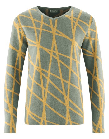 Moderner V-Kragen Pullover aus Hanf/Biobaumwolle - Normal Fit - thyme-dijon [1672862531245b6a62218d0108adf58b]