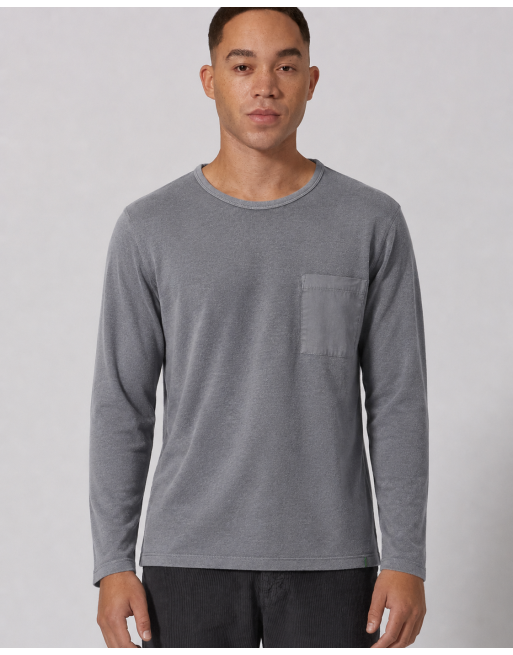 Langarmshirt mit Brusttasche aus Hanf/Biobaumwolle - Normal Fit - shale [76b32b72edc5de62a7449ba321985959]