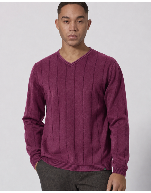 Gestreifter Strickpullover aus Hanf/Biobaumwolle - Normal Fit - wine [107a0cf7f4c5ab30b89eb654d886a908]