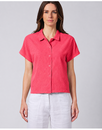 Damen Bluse mit Streifen Hanf/Biobaumwolle Normal Fit - magnolia [904ef4c09555b593eaa82b4810935a4f]