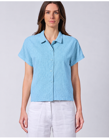 Damen Bluse mit Streifen Hanf/Biobaumwolle Normal Fit - glacier [a8175d86dfa5ee67f7860ff9f089d514]