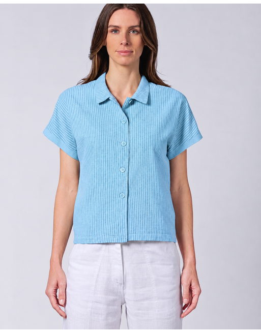 Damen Bluse mit Streifen Hanf/Biobaumwolle Normal Fit - glacier [a8175d86dfa5ee67f7860ff9f089d514]