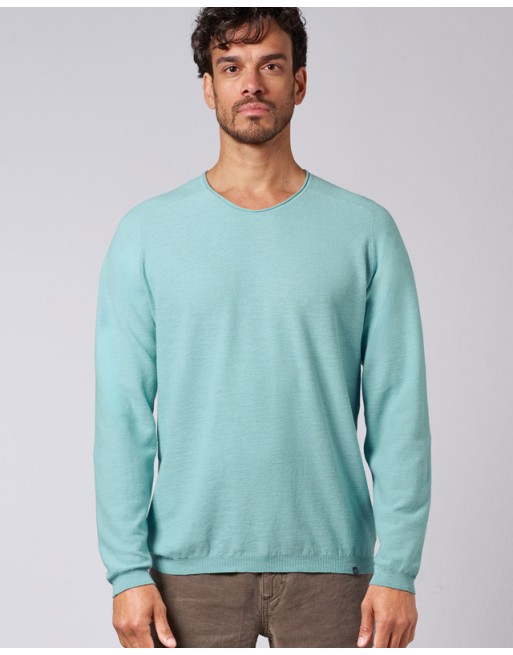 Strickpullover mit schmalen V-Ausschnitt aus Hanf/Biobaumwolle Normal Fit - lake [03005b38aa14dcec35e293dcd37a0788]