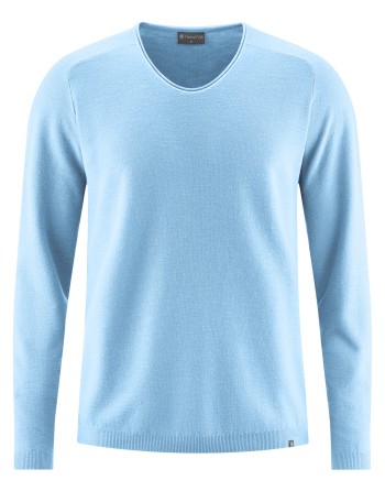 Strickpullover mit schmalen V-Ausschnitt aus Hanf/Biobaumwolle Normal Fit - glacier [a2dd81f7d88721f1aad564c3c6314d36]
