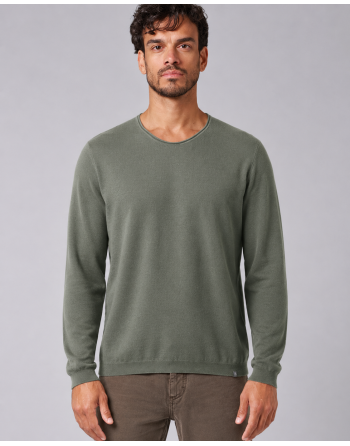 Strickpullover mit schmalen V-Ausschnitt aus Hanf/Biobaumwolle Normal Fit - moss [5eb0be04351a6521412f42d09c627881]