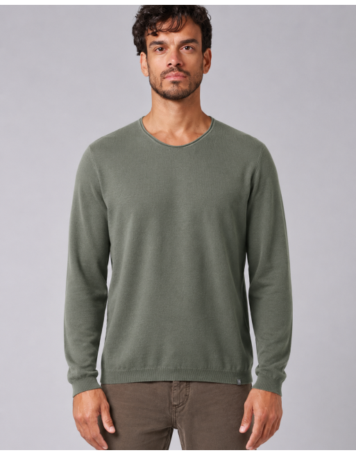 Strickpullover mit schmalen V-Ausschnitt aus Hanf/Biobaumwolle Normal Fit - moss [5eb0be04351a6521412f42d09c627881]