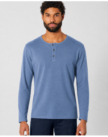 Angerautes Langarm-Henley Hanf/Biobaumwolle Normal Fit - blueberry [82a64a85ecb49192fe354c915569beca]
