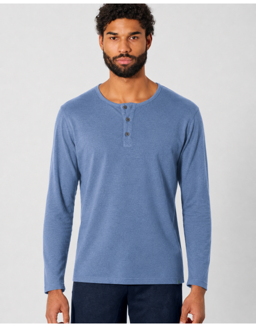 Angerautes Langarm-Henley Hanf/Biobaumwolle Normal Fit - blueberry [82a64a85ecb49192fe354c915569beca]