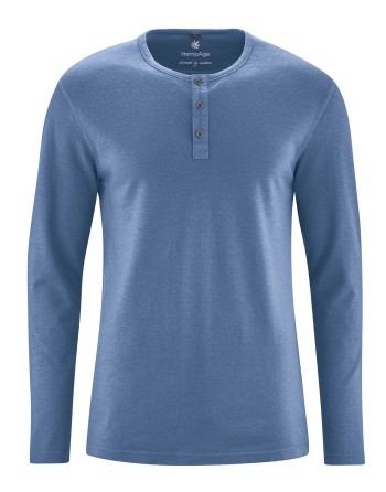 Angerautes Langarm-Henley Hanf/Biobaumwolle Normal Fit - blueberry [d124dfac7958febe0a685b5de0b9e609]