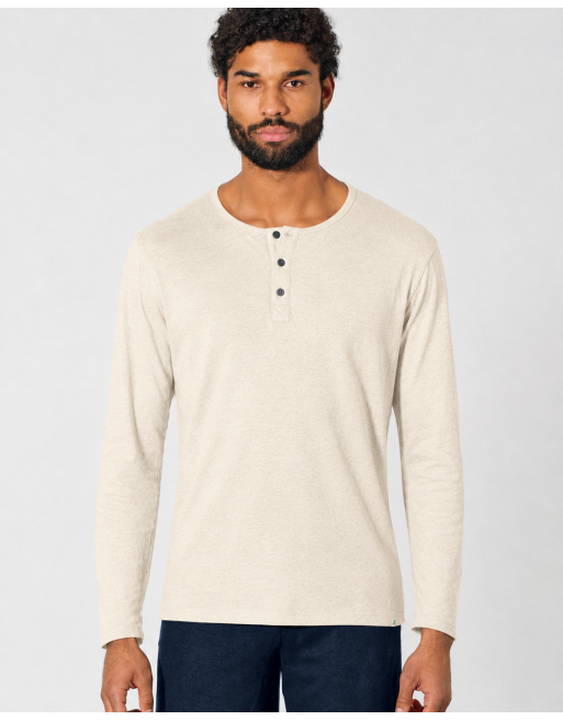 Angerautes Langarm-Henley Hanf/Biobaumwolle Normal Fit - gobi [37c95605ae013e466d490fff7dc83ab0]