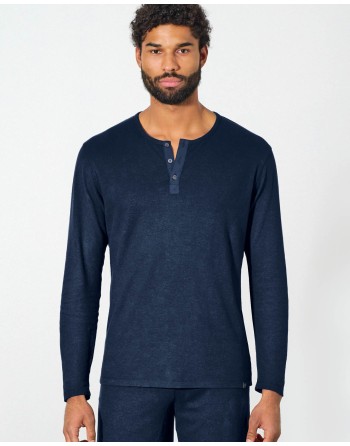 Angerautes Langarm-Henley Hanf/Biobaumwolle Normal Fit - navy [e989ebd4ff7f35dd10e768e41d570c75]