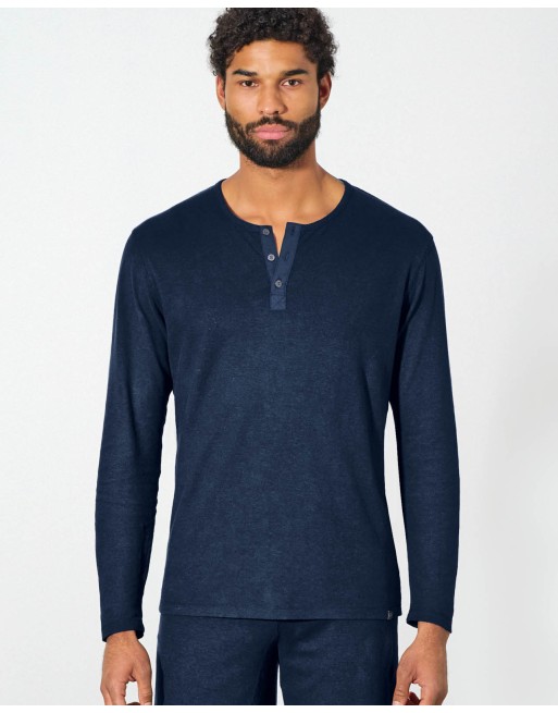 Angerautes Langarm-Henley Hanf/Biobaumwolle Normal Fit - navy [e989ebd4ff7f35dd10e768e41d570c75]