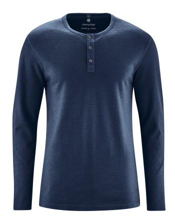 Angerautes Langarm-Henley Hanf/Biobaumwolle Normal Fit - navy [b5dc1c1b690c2825050504ea978d86c9]