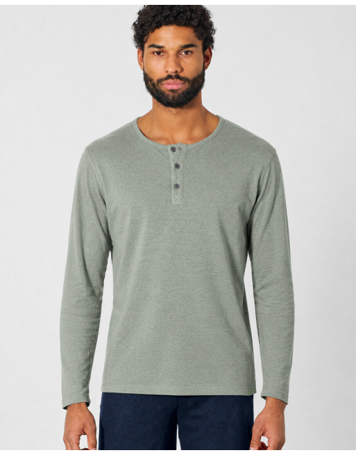 Angerautes Langarm-Henley Hanf/Biobaumwolle Normal Fit - thyme [112d92ac3b4aa43e7fb2744792f4f889]