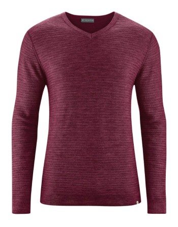 Klassischer V-Kragen Wollpullover aus Hanf/Biobaumwolle - Normal Fit - rioja [634846d916e5c3385fdd9f673a1eb85a]